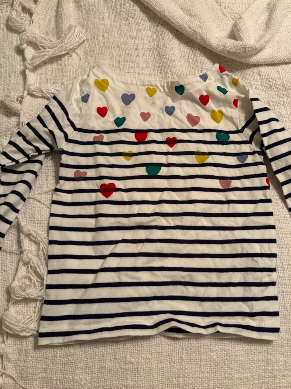 Mini Boden Girl’s Striped Long Sleeve Top with Multicolor Hearts size 3-4